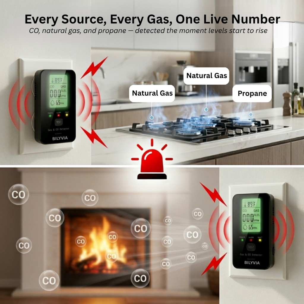 Bilyvia Sentinel 4-in-1 Gas & CO Detector