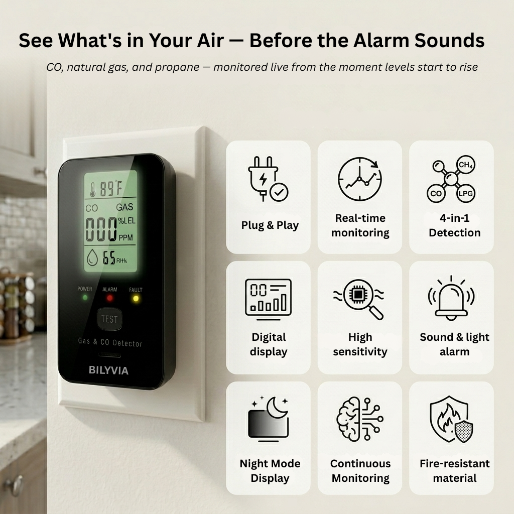 Bilyvia Sentinel 4-in-1 Gas & CO Detector
